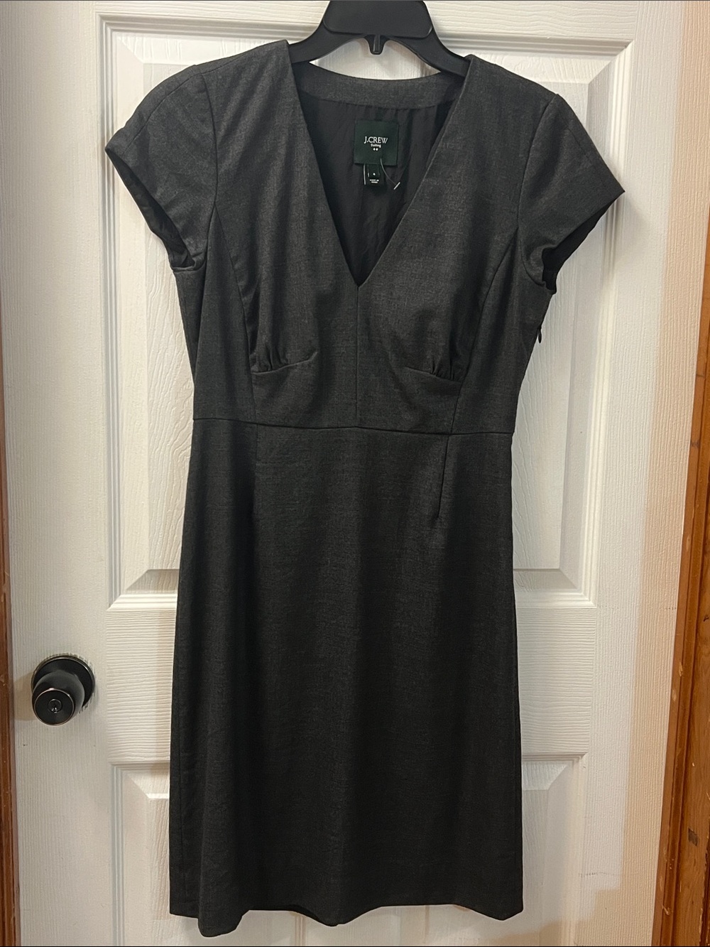 J. Crew Suiting Charcoal Gray V-Neck Cap-Sleeve Sheath Dress